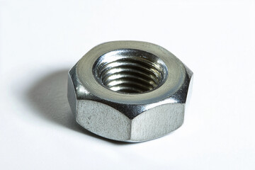 Poster - Metal nut resting on a clean white background Generative AI