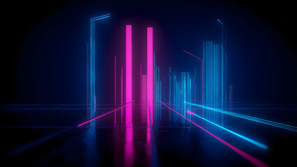 Poster - Illuminating Neon Architecture Cyberpunk Style Urban Environment Background