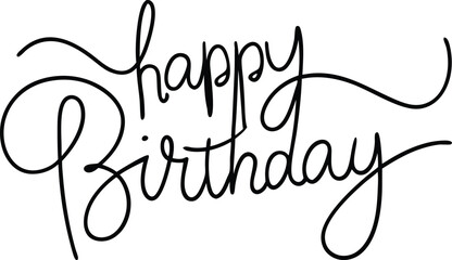 Wall Mural - modern handwritten happy birthday message in continuous line drawing style ideal for greeting cards 