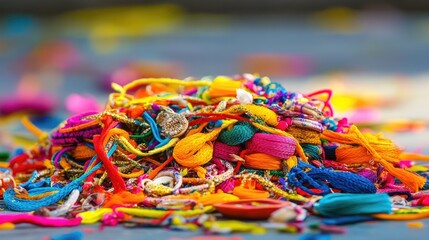 Poster - Pile of vibrant sacred threads used in Diwali ceremonies. Cultural importance.