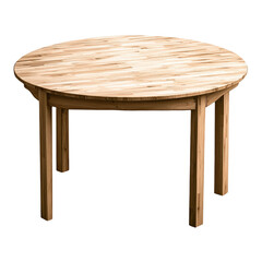 Poster - Round wooden table with a smooth surface supported by four sturdy legs, ideal for dining, meeting, or casual gathe in homes and offices
