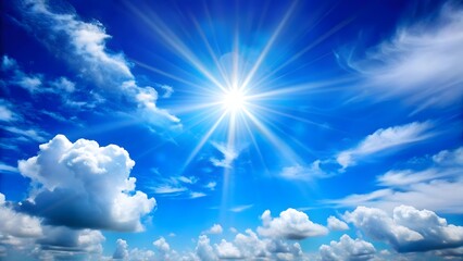 blue summer sky with bright sun