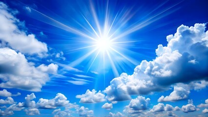 blue summer sky with bright sun