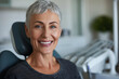 © Neiro - ONE mature woman with one happy smile on her face showcases her excellent oral hygiene and dental cleaning cosmetic service, featuring veneers or dentures provided by one dentist specializing in denti
