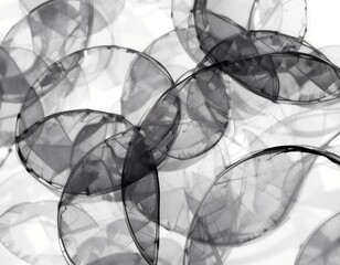 Fototapete - Monochrome Abstract of Overlapping Transparent Discs Casting Layered Shadows.