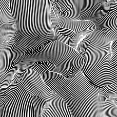 Poster - Abstract vector illustration featuring hypnotic black and white wavy lines, creating an optical illusion with dynamic, fluid movement and modern, psychedelic texture.