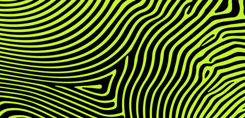 Aufkleber - Vector illustration in modern Y2K style: organic neon green wavy stripes on black background, resembling zebra or animal print. Vibrant, bold, and trending among pop and urban design styles.