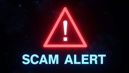 Poster - A striking graphic featuring a red triangular warning symbol with an exclamation mark, emphasizing a scam alert!
