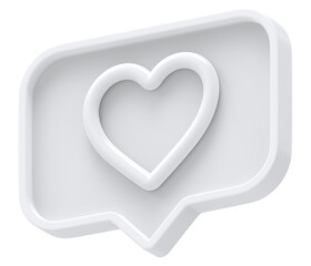 Poster - 3d white love heart like heart social media notification rectangle icon isolated transparent background 3D rendering