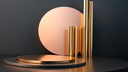Poster - Elegant arrangement of golden geometric shapes highlights modern design in a minimalistic environment, creating a unique visual appeal