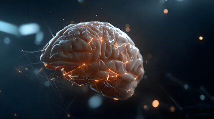 Poster - Brain power: A glowing brain illustration symbolizes intelligence, innovation, and the complexities of the human mind. The image seeks to stimulate and intrigue.