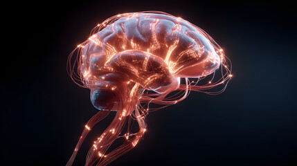 Poster - Illuminated Brain: A mesmerizing digital rendering of a human brain, with glowing neural pathways illuminating its intricate structure.