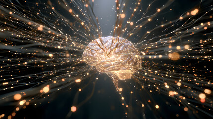 Poster - Illuminating The Mind: An artistic depiction of a human brain radiating with neural connections, conveying intelligence, knowledge, and the complexity of cognitive function.