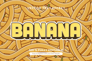 Wall Mural - Editable Banana Text Effect Vector Graphic Design with Banana on Background
