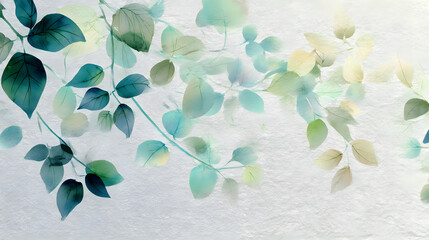Poster - Whispering Leaves: A gentle watercolor depiction of delicate leaves and branches in ethereal hues, creating a sense of calm and serenity.