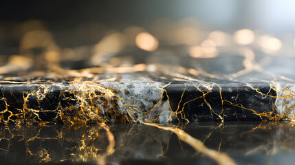 Poster - golden veins on granite surface: a stunning close-up reveals the intricate beauty of a granite surfa
