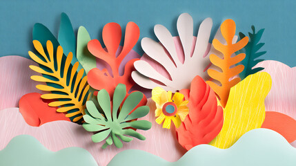 Poster - colorful flora paper cut: a vibrant display of hand-cut paper flora, with bright colors creating a w