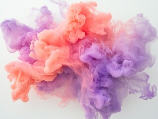 Poster - Abstract cloud of vibrant pink and purple hues against a clean white backdrop simulating smoke or paint. Artistic and colorful