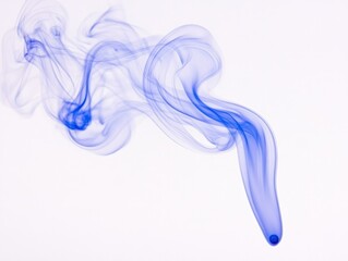 Poster - Abstract blue smoke against a clean white background with swirling patterns. The smoke trails upwards with soft lighting highlighting the textures