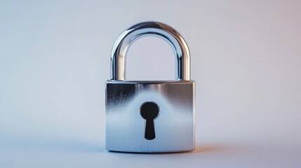 Poster - Close-up of a shiny chrome padlock against a light background.