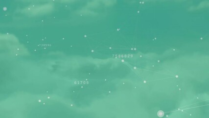 Fototapete - Network data being visualized in teal scene, showing nodes connected by lines and numeric labels
