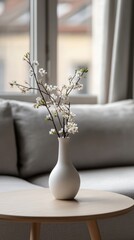 Aufkleber - Blooming elegance serene interior a tranquil vase of springtime blossoms on table minimalist backdrop