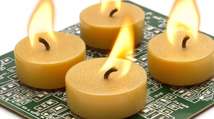Poster - Flames on circuit board digital breach alert modern technology indoor close-up view cybersecurity concept
