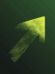 Poster - Digital illustration of a yellow arrow pointing diagonally upward against a blurred green background, created with a pixelated dot effect. Minimalist design, modern.