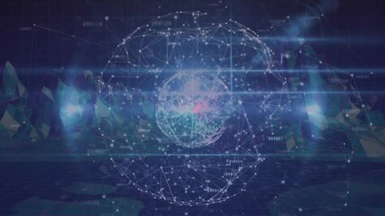 Poster - Holographic network sphere floating in 3D render interface, showing nodes, lines, data overlays