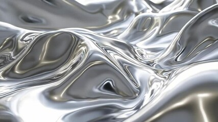 Poster - Smooth, reflective metallic surface with fluid, wavy shapes resembling liquid metal or futuristic fabric.