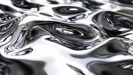 Poster - A close-up view of smooth, shiny metallic liquid waves with reflective and flowing surfaces.