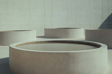 Aufkleber - Minimalist architecture featuring circular water features, showcasing clean lines and geometric shapes. A serene and contemplative space.