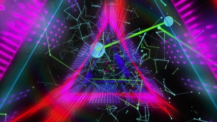 Poster - 3D render showing lime-green lines converging toward glowing turquoise nodes inside magenta tunnel