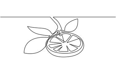 Poster - Lemon fruit slices or orange fruit slices in continuous line art drawing style. Single line concept of sliced orange fruit in doodle style on white background. Vector illustration