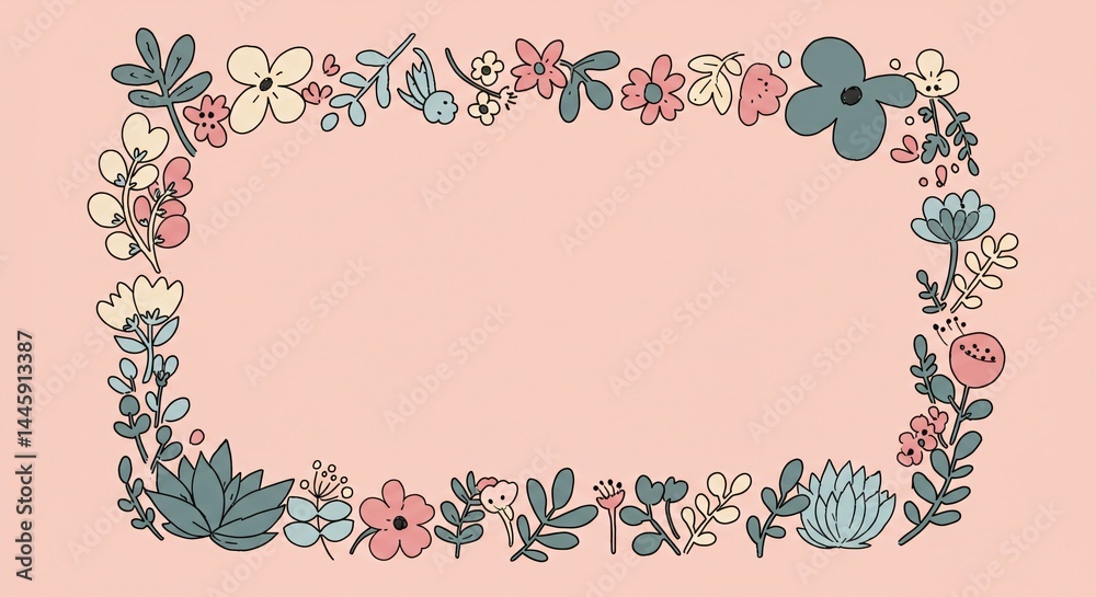Elegant Floral Frame Border Pastel Flowers and Leaves Design, Perfect ...