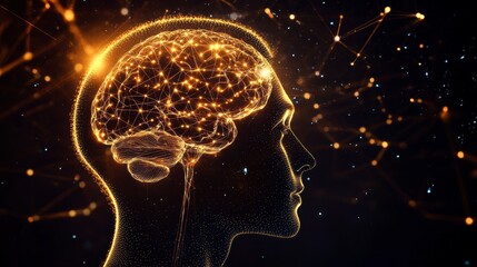 Poster - Glowing human head profile with interconnected brain neurons and neural pathways.