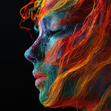Surreal color stroke rise, thread unwinds in background