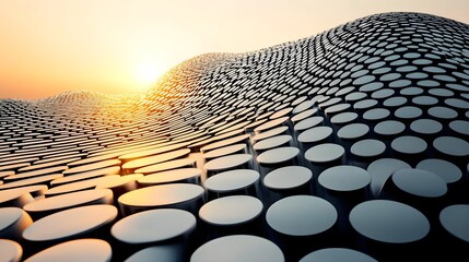 Aufkleber - Dynamic visualization of circular patterns at sunset abstract art serene landscape artistic perspective