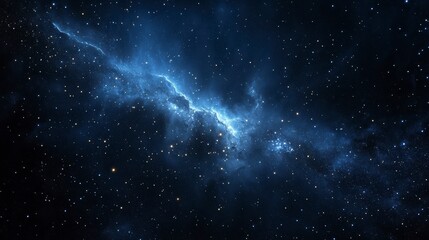 Wall Mural - deep space nebula with blue glowing gas and dust clouds, stars scattered across a dark background.