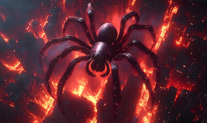 Poster - Giant spider in fiery environment