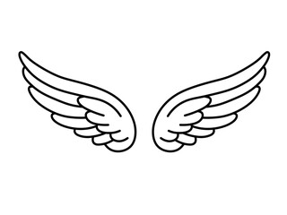 Wall Mural - vector isolated two pair simple minimal angel wings with feathers colorless black and white contour 