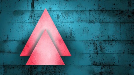 Poster - Abstract Pink Triangles on Teal Grunge Background
