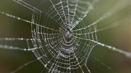 Intricate Spiderweb in Soft Light, Web in Early Morning Light