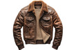 © zain - Rugged brown leather bomber jacket shearling collar classic aviator style fall winter fashion