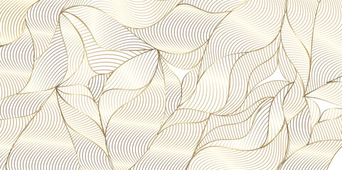Poster - Abstract Vector gold floral waves background. Elegant Abstract Background Featuring Glimmering Golden Leaves in Detail. Floral leaf pattern background design for home decor, wallpaper, interior etc.