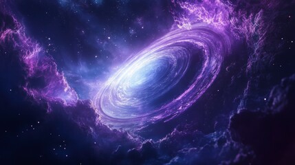 Wall Mural - cosmic swirl nebula, vibrant purple and blue hues, glowing center, interstellar gas and dust.