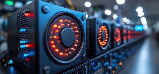 Poster - High-Tech Data Center: Servers with Illuminated LED Rings