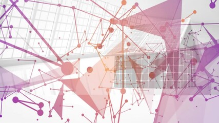 Poster - Solar panel modules floating in animated illustration, blending translucent geometric network lines