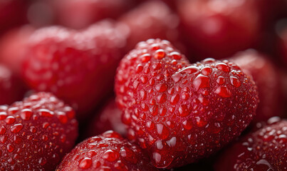 Poster - Heart-shaped raspberry surrounded by fresh, juicy raspberries with water droplets.