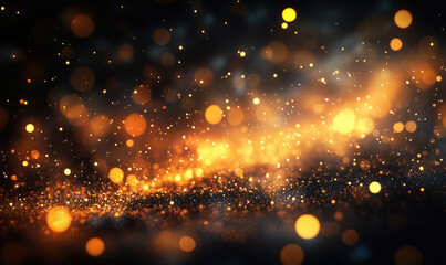 Poster - Glowing golden particles creating magical bokeh effect in dark background.